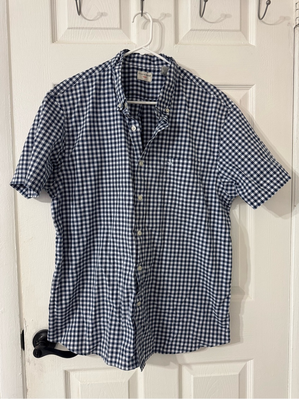 Dockers Men's Blue & White Gingham Short-Sleeve Button-Down Shirt